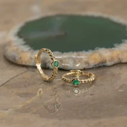 SIGRID GREEN AGATE SOLID GOLD CREOL EARRING