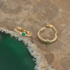 SIGRID GREEN AGATE SOLID GOLD CREOL EARRING