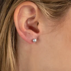 SIMPLE GREY PEARL GOLDEN STUD EARRING