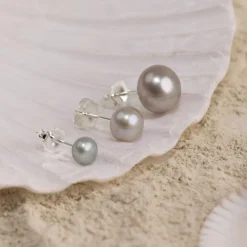 SIMPLE GREY PEARL SILVER STUD EARRING