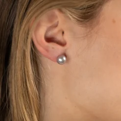 SIMPLE GREY PEARL SILVER STUD EARRING