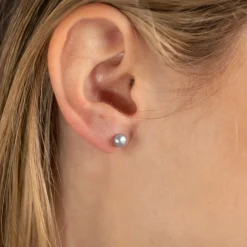 SIMPLE GREY PEARL SILVER STUD EARRING