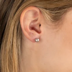SIMPLE GREY PEARL SILVER STUD EARRING
