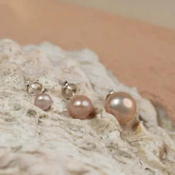 SIMPLE ROSE PEARL SILVER STUD EARRING