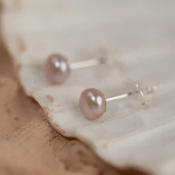 SIMPLE ROSE PEARL SILVER STUD EARRING