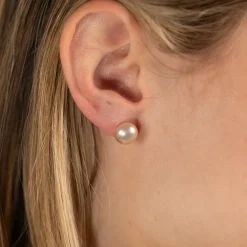 SIMPLE ROSE PEARL SILVER STUD EARRING