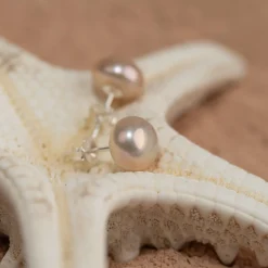 SIMPLE ROSE PEARL SILVER STUD EARRING