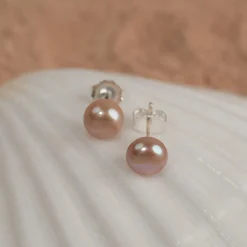 SIMPLE ROSE PEARL SILVER STUD EARRING