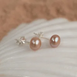 SIMPLE ROSE PEARL SILVER STUD EARRING