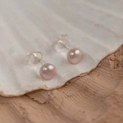 SIMPLE ROSE PEARL SILVER STUD EARRING