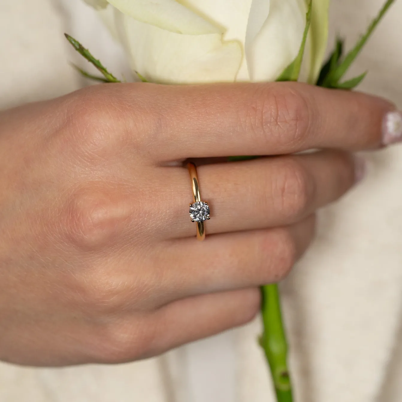 SIMPLE SOLITAIRE BASKET-SET DIAMOND RING - 0.5ct - YG