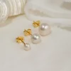SIMPLE WHITE PEARL GOLDEN STUD EARRING