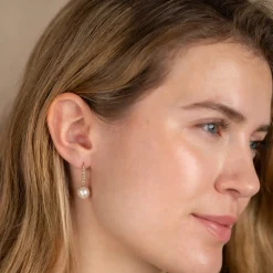SKYLER PEARL DIAMOND SOLID GOLD EARRING