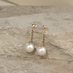 SKYLER PEARL DIAMOND SOLID GOLD EARRING