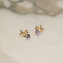 SOLEY PURPLE AMETHYST SOLID GOLD STUD EARRING