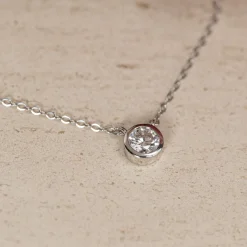 SOLITAIRE BEZEL DIAMOND NECKLACE - 0.5ct - WG
