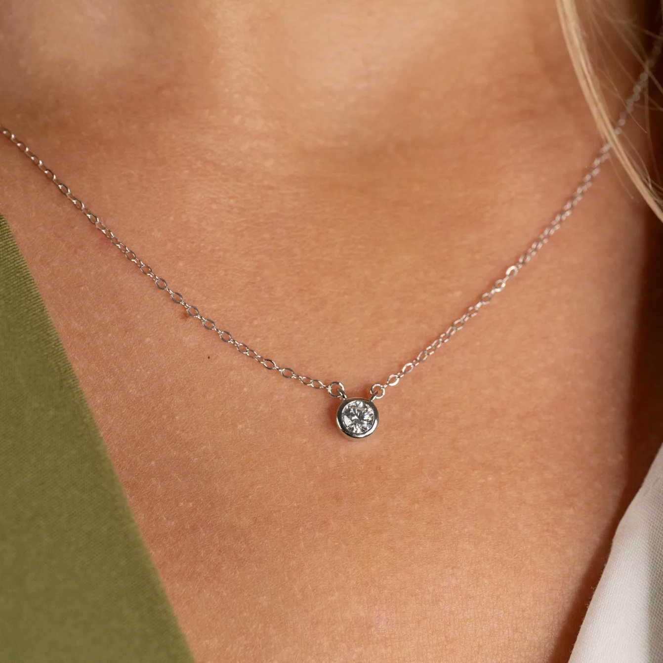 SOLITAIRE BEZEL DIAMOND NECKLACE - 0.25ct - WG