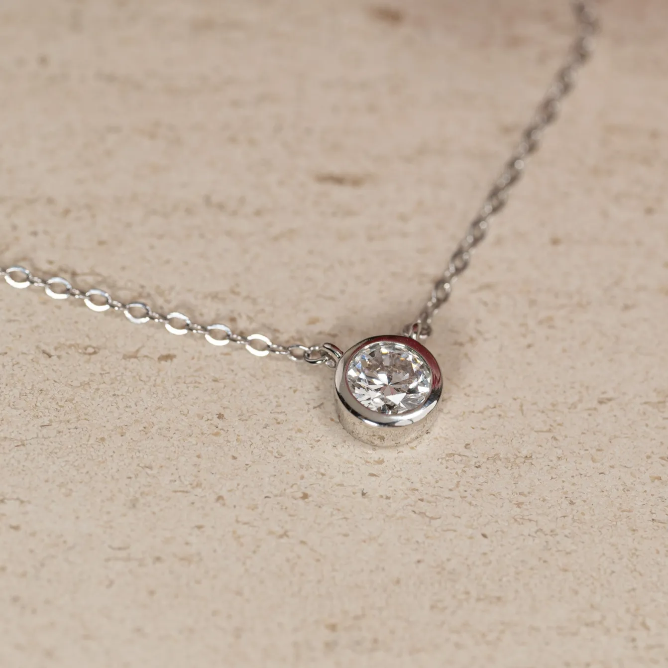 SOLITAIRE BEZEL DIAMOND NECKLACE - 0.5ct - WG