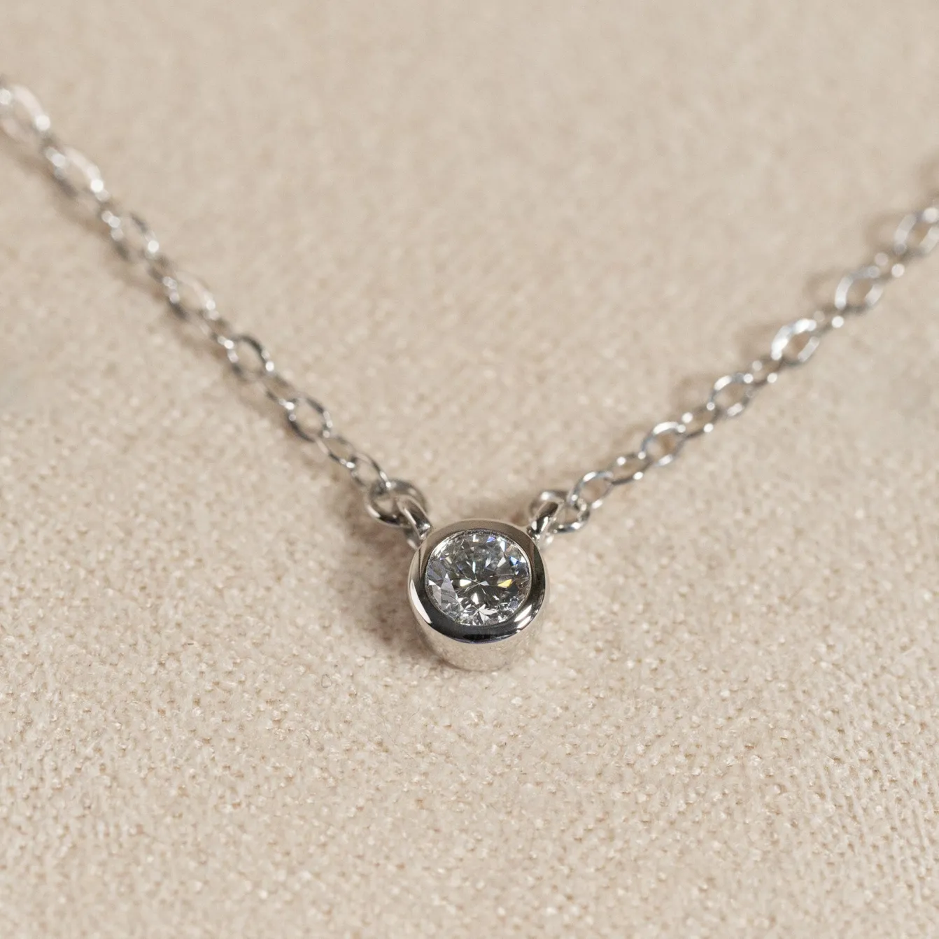 SOLITAIRE BEZEL DIAMOND NECKLACE - 0.1ct - WG