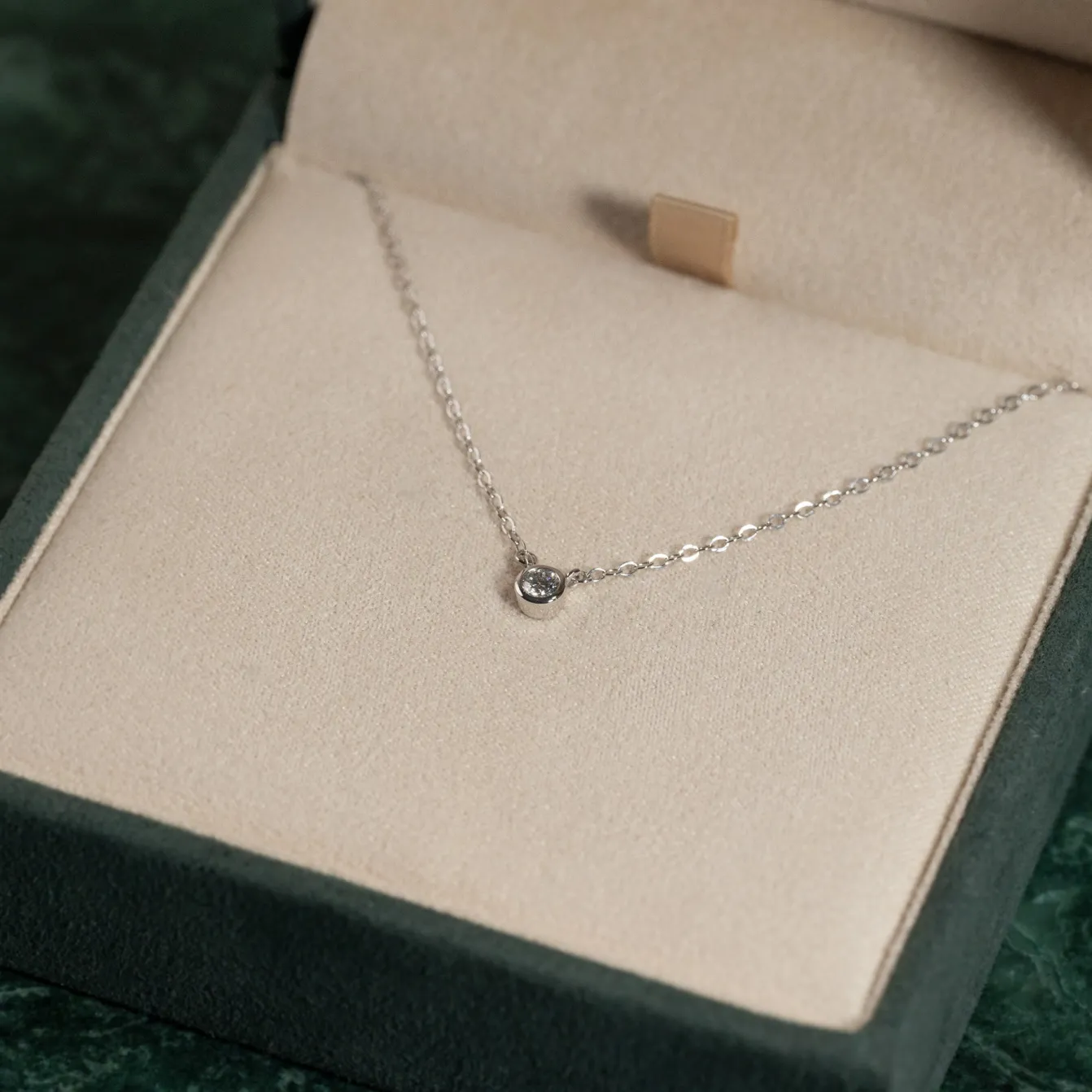 SOLITAIRE BEZEL DIAMOND NECKLACE - 0.1ct - WG