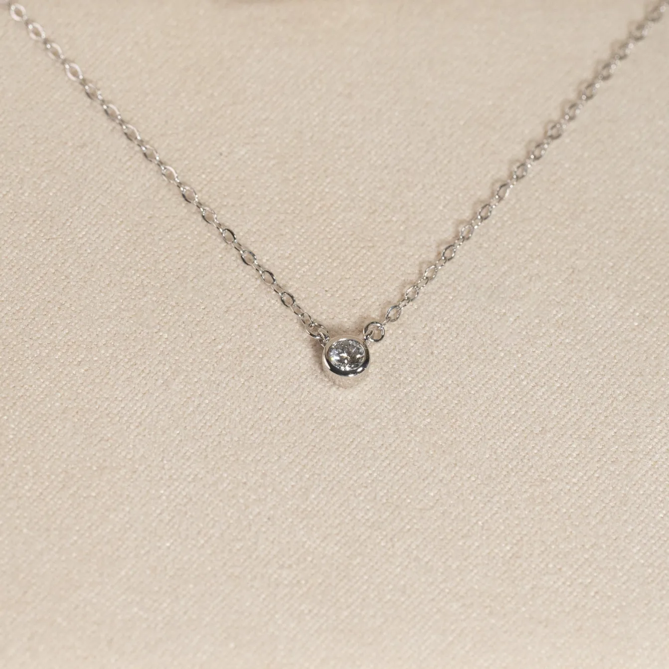 SOLITAIRE BEZEL DIAMOND NECKLACE - 0.1ct - WG