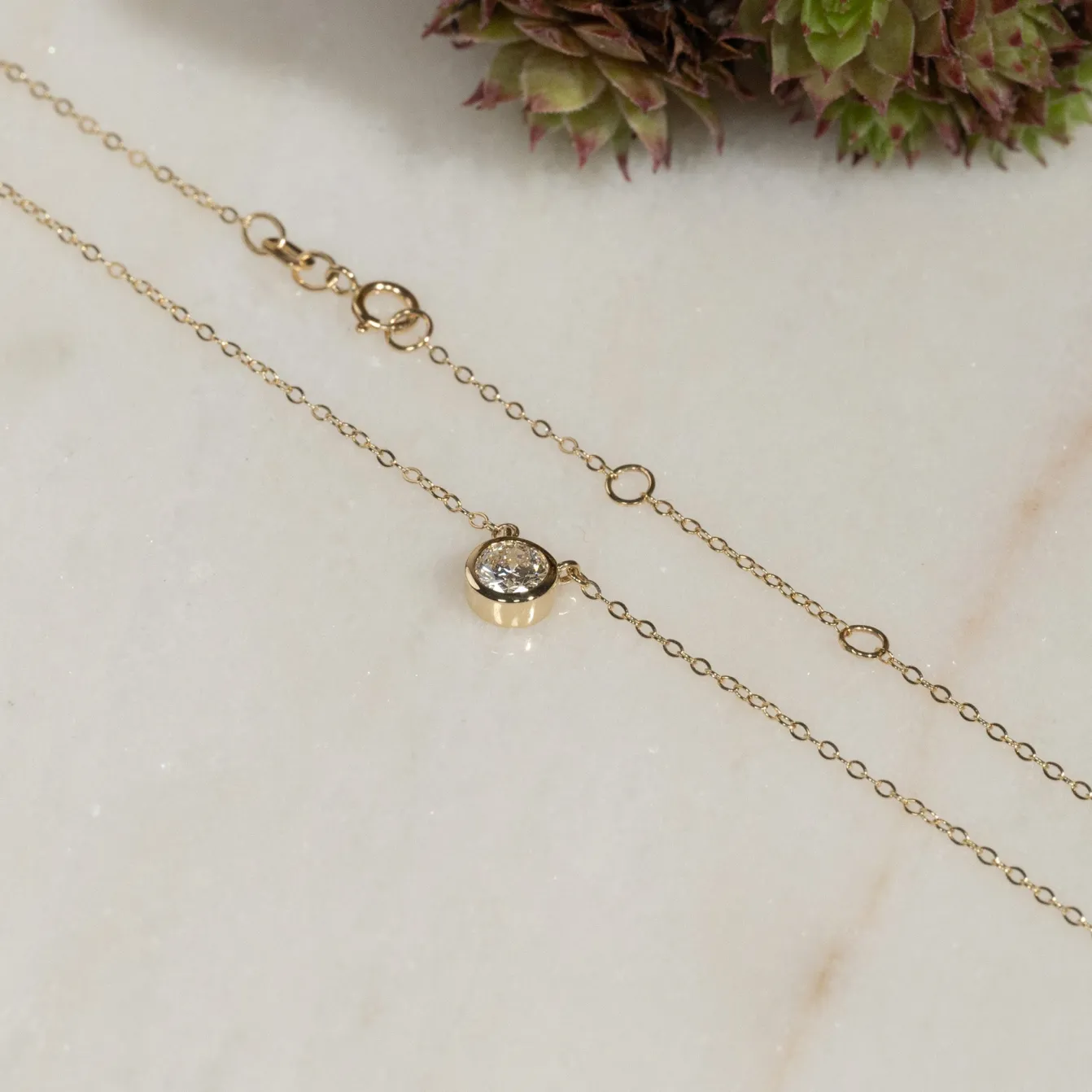 SOLITAIRE BEZEL DIAMOND NECKLACE - 0.5ct - YG
