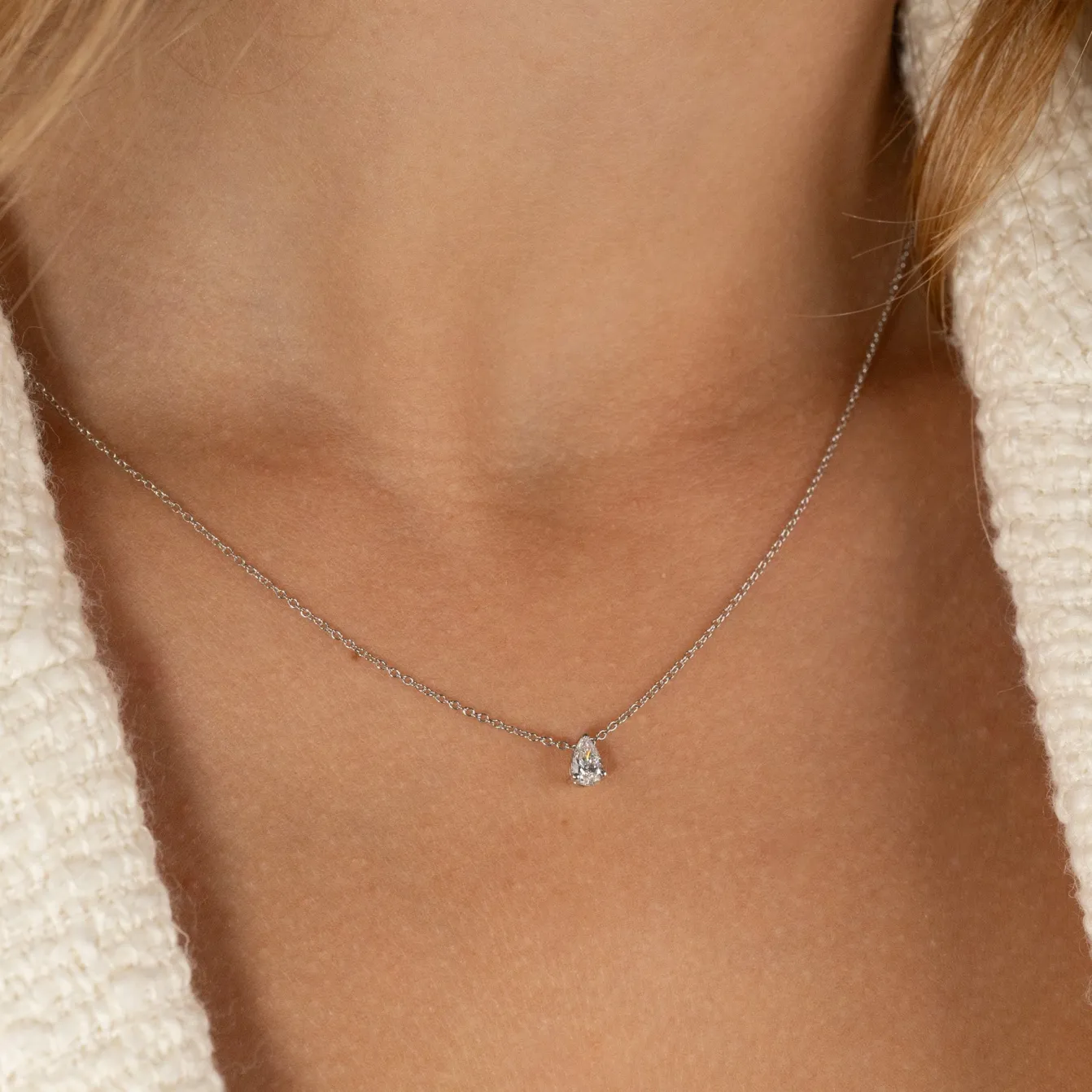 SOLITAIRE PEAR DIAMOND PENDANT - 0.25ct - WG