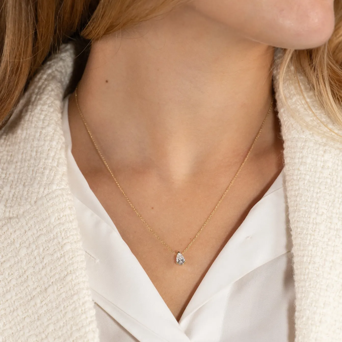 SOLITAIRE PEAR DIAMOND PENDANT - 0.65ct - YG