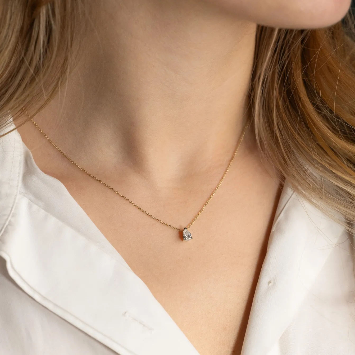 SOLITAIRE PEAR DIAMOND PENDANT - 0.45ct - YG
