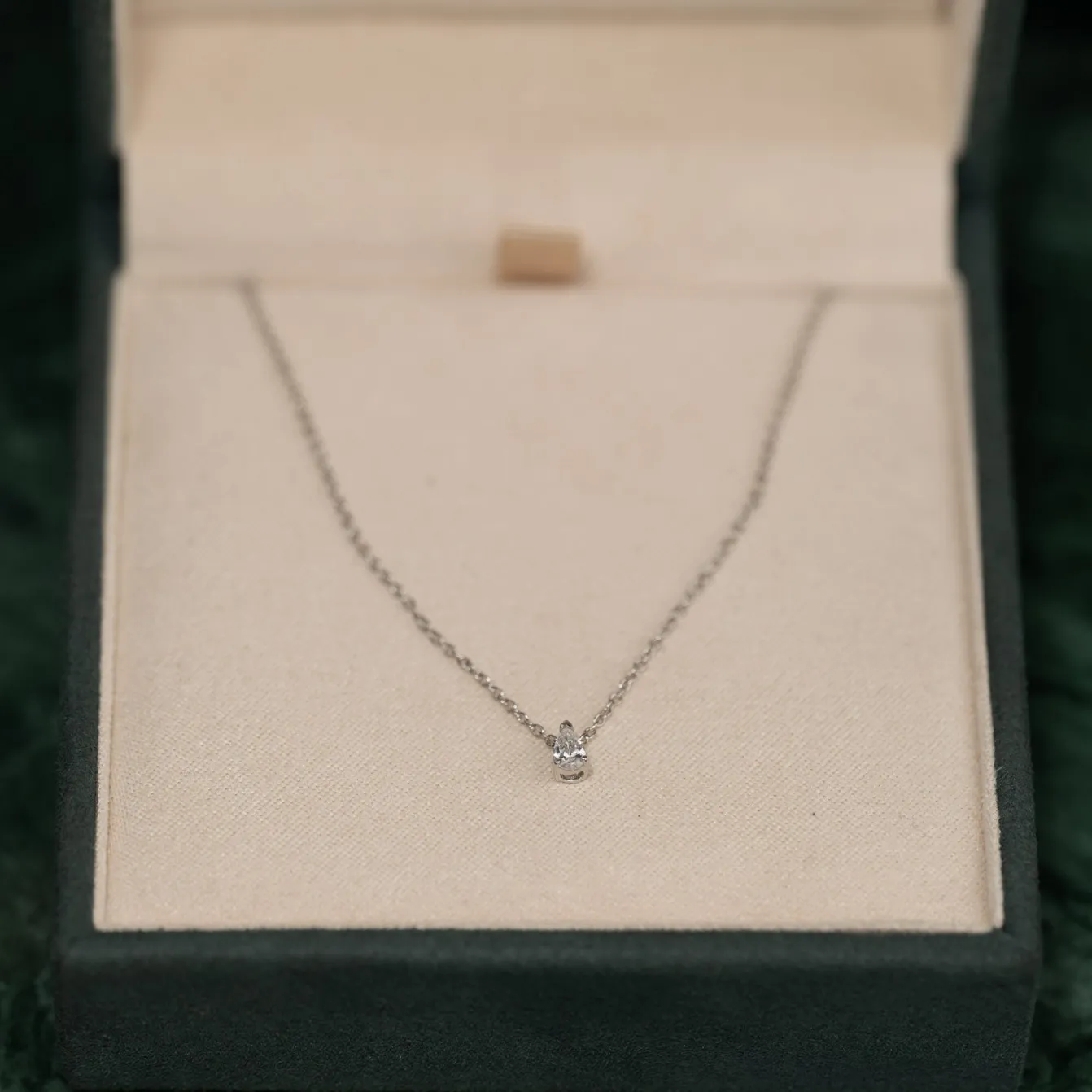 SOLITAIRE PEAR DIAMOND PENDANT - 0.12ct - WG