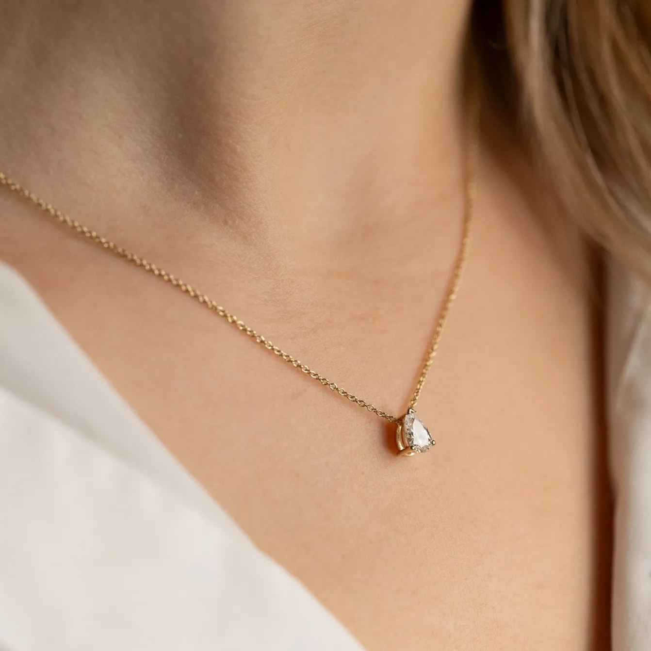 SOLITAIRE PEAR DIAMOND PENDANT - 0.45ct - YG