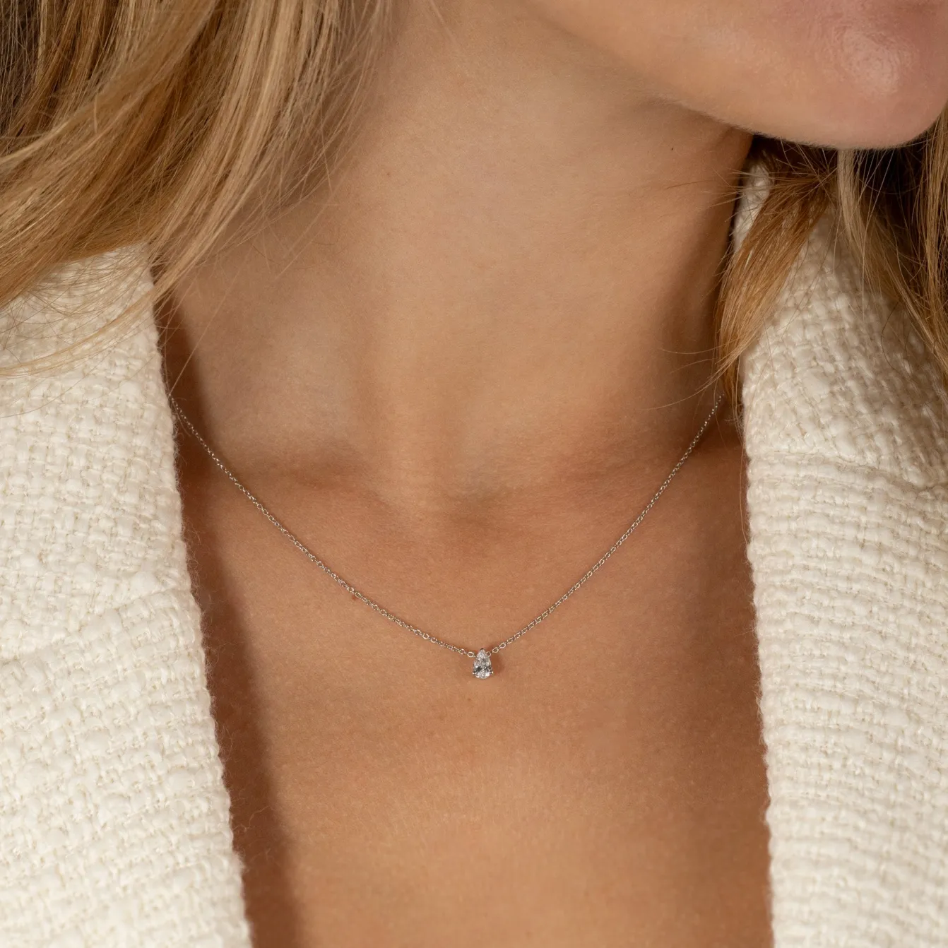 SOLITAIRE PEAR DIAMOND PENDANT - 0.25ct - WG