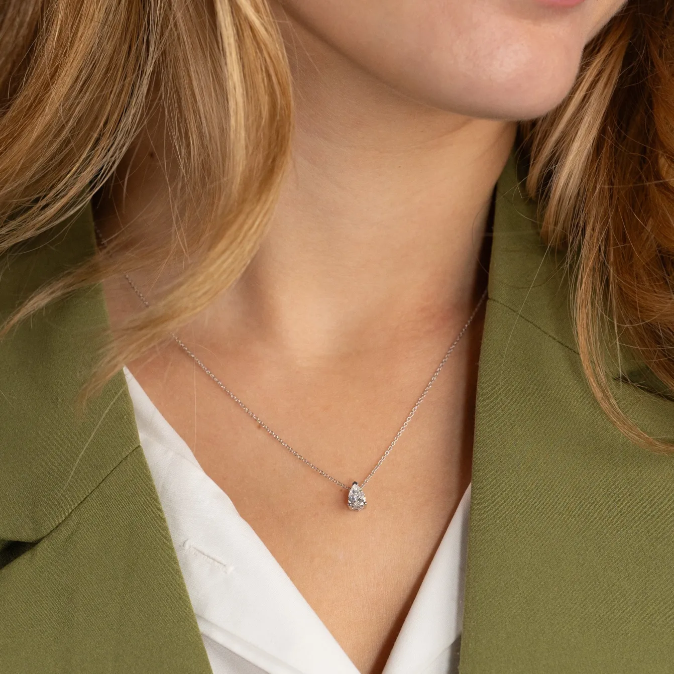 SOLITAIRE PEAR DIAMOND PENDANT - 0.65ct - WG