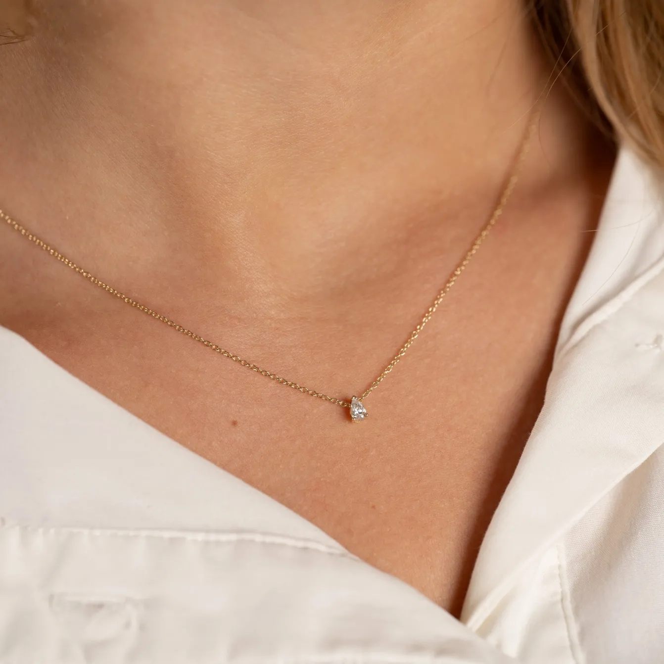 SOLITAIRE PEAR DIAMOND PENDANT - 0.12ct - YG