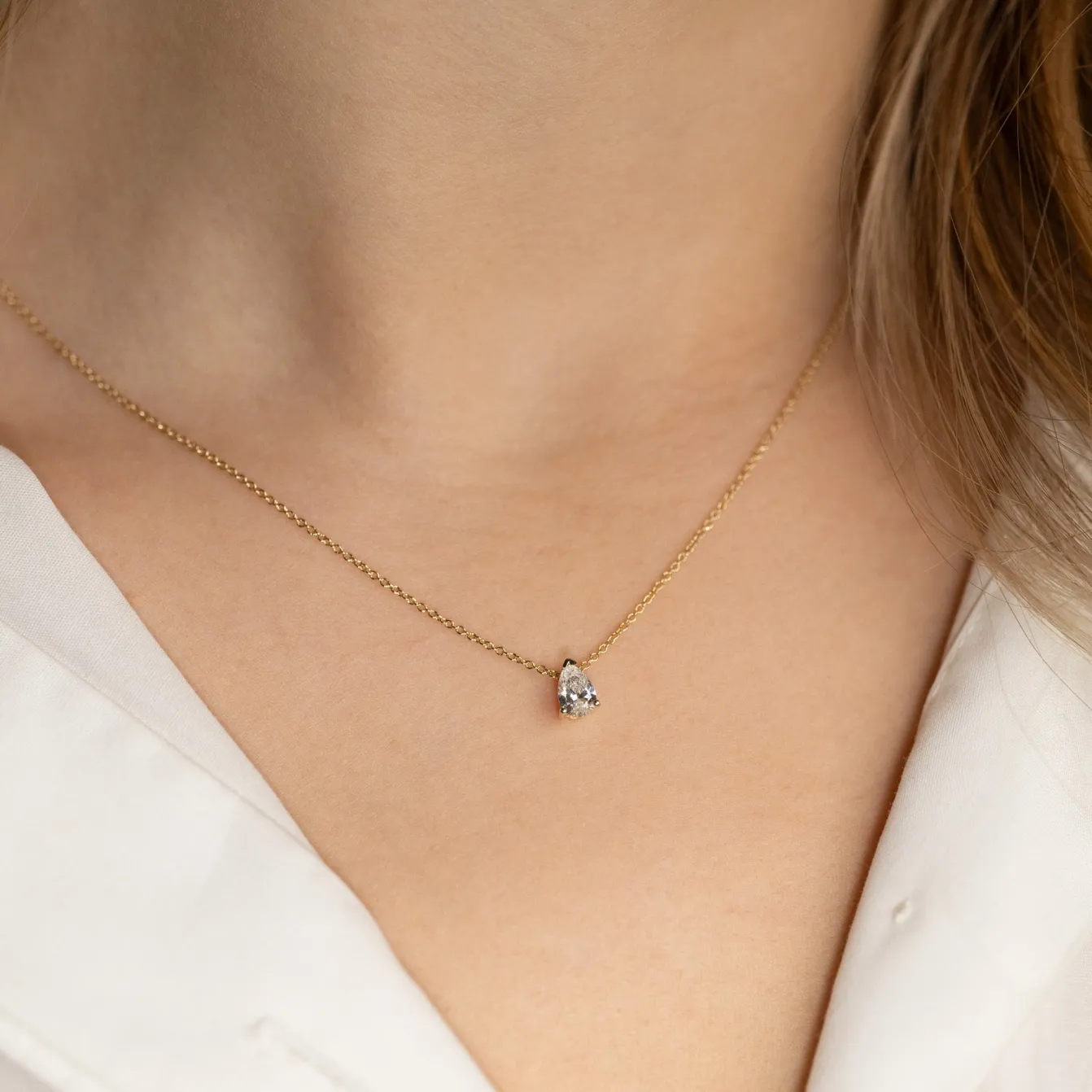 SOLITAIRE PEAR DIAMOND PENDANT - 0.45ct - YG
