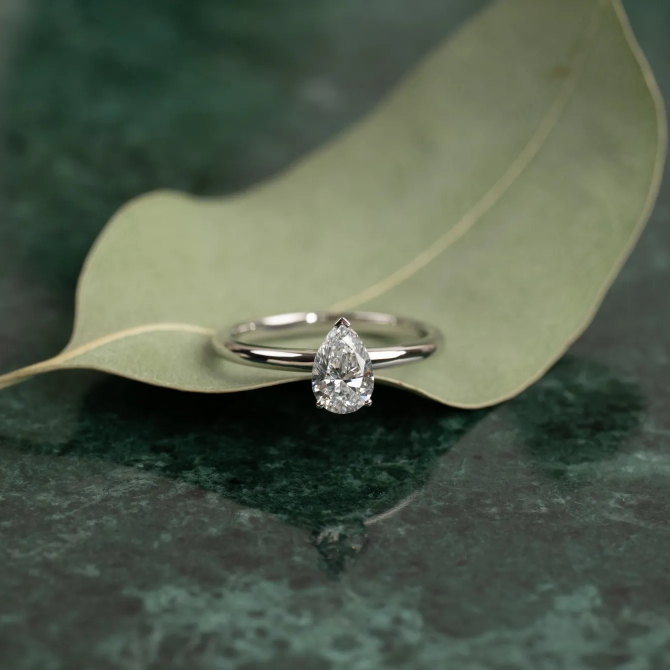 SOLITAIRE PEAR DIAMOND RING - 0.75ct - WG