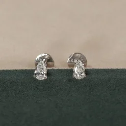 SOLITAIRE PEAR DIAMOND STUD EARRING - 0.5ct - WG