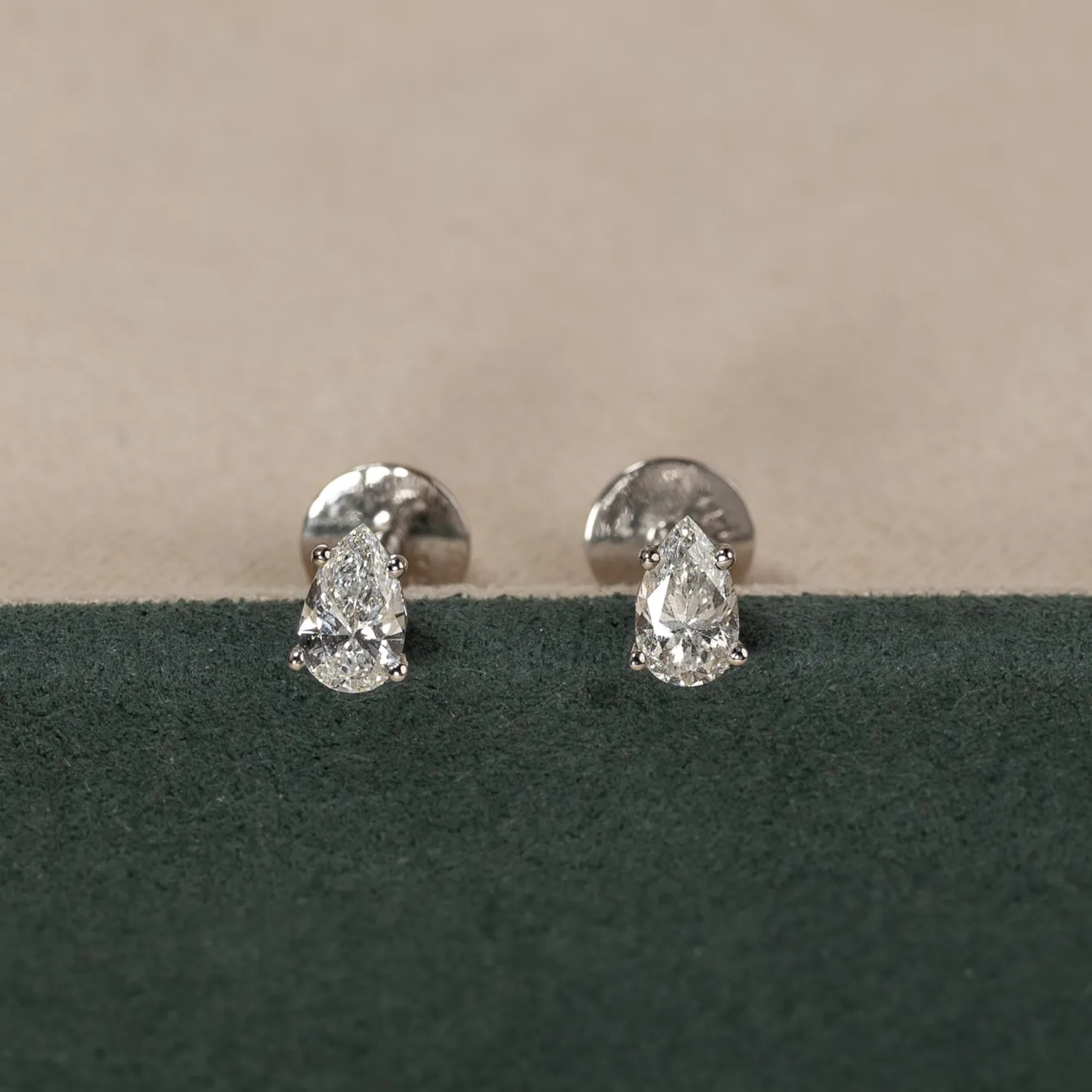 SOLITAIRE PEAR DIAMOND STUD EARRING - 0.5ct - WG