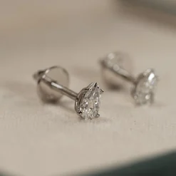 SOLITAIRE PEAR DIAMOND STUD EARRING - 0.5ct - WG