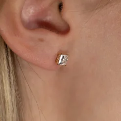 SOLITAIRE PRINCESS-CUT DIAMOND STUD EARRING - 1.15ct - YG