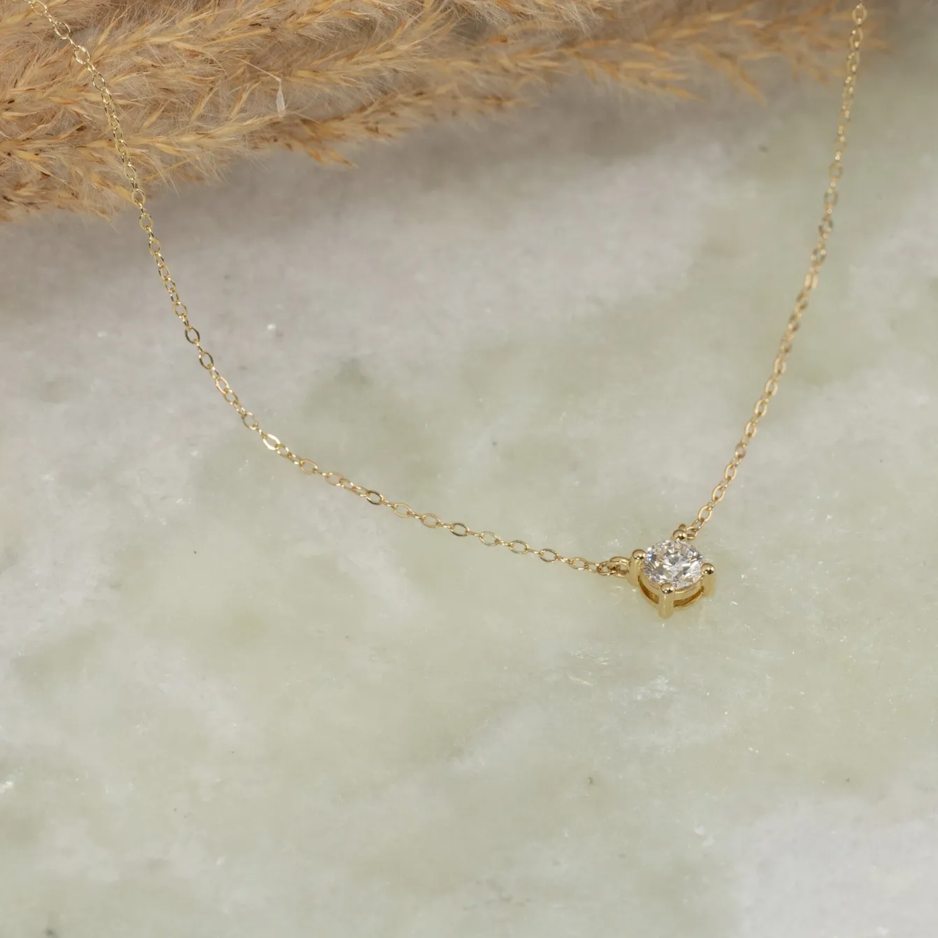 SOLITAIRE PRONG DIAMOND NECKLACE - 0.5ct - YG