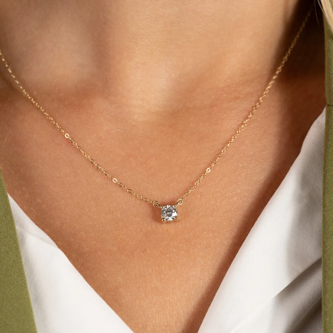 SOLITAIRE PRONG DIAMOND NECKLACE - 0.5ct - YG
