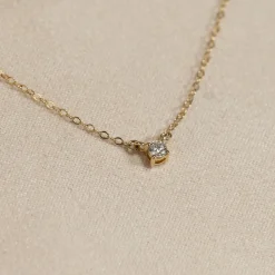 SOLITAIRE PRONG DIAMOND NECKLACE - 0.1ct - YG