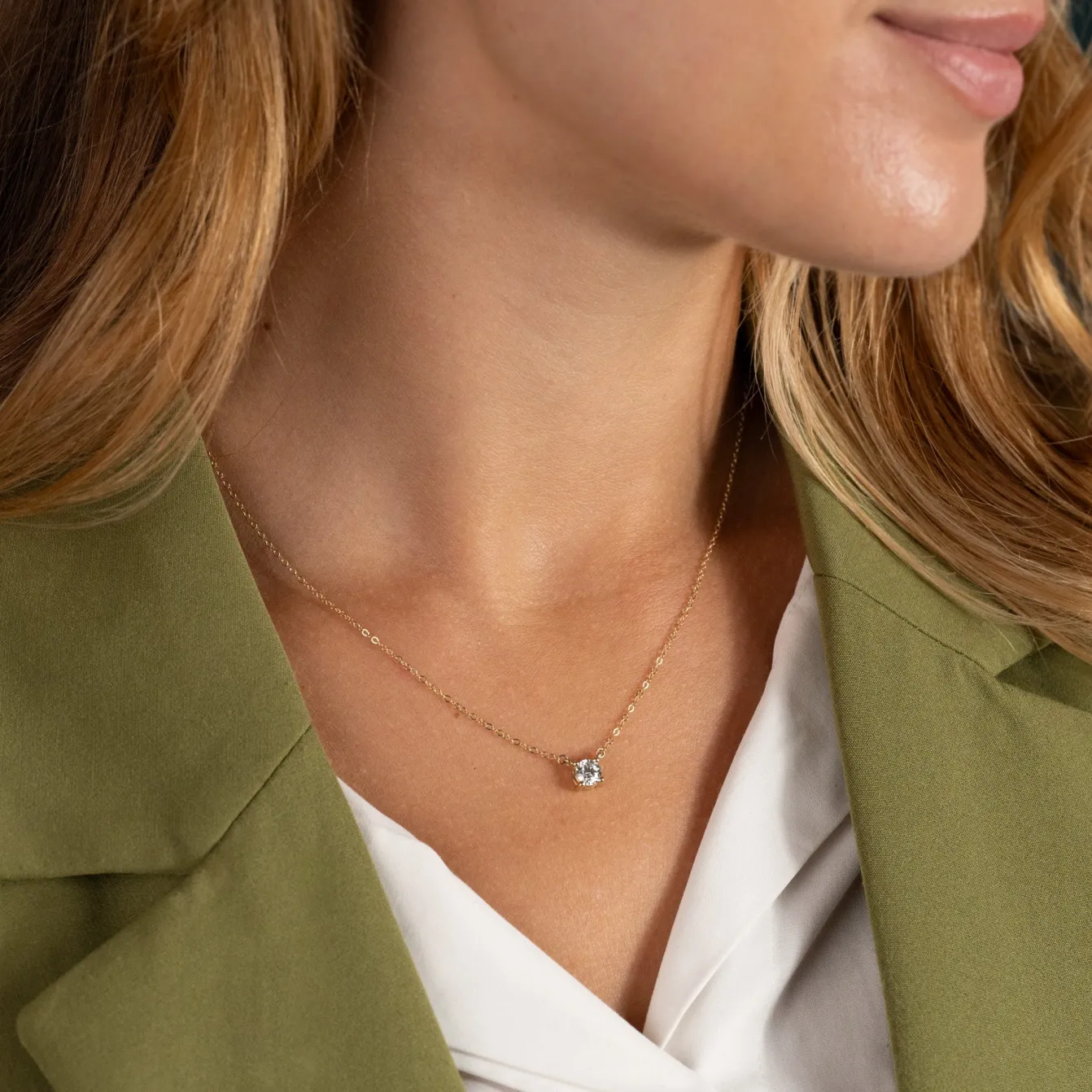 SOLITAIRE PRONG DIAMOND NECKLACE - 0.5ct - YG