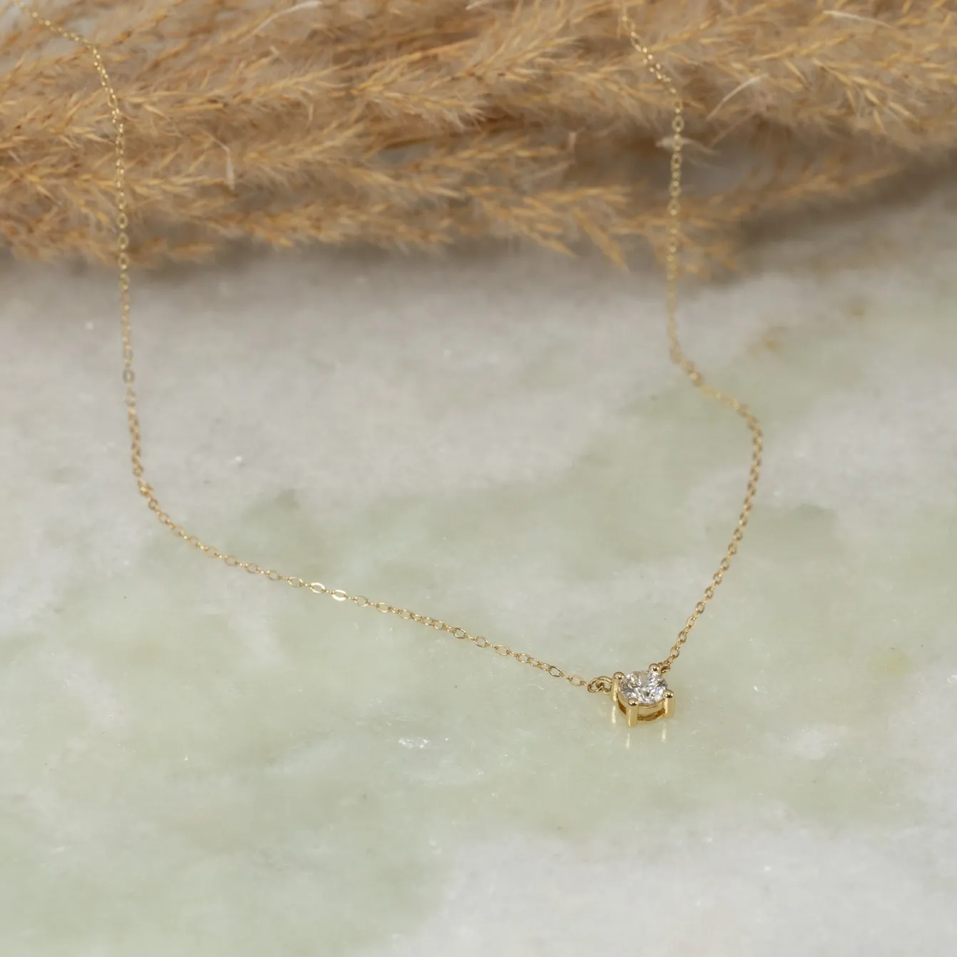 SOLITAIRE PRONG DIAMOND NECKLACE - 0.5ct - YG