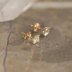 TETRA WHITE TOPAZ SOLID GOLD STUD EARRING