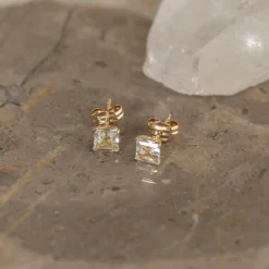 TETRA WHITE TOPAZ SOLID GOLD STUD EARRING