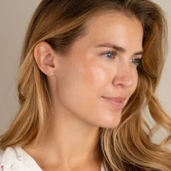 TETRA WHITE TOPAZ SOLID GOLD STUD EARRING