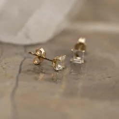 TETRA WHITE TOPAZ SOLID GOLD STUD EARRING