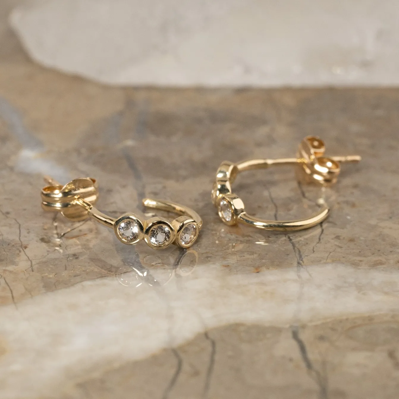 TRINITY WHITE TOPAZ SOLID GOLD EARRING